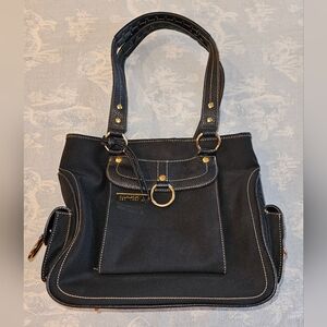 MAXX NY Nylon Navy & Leather Trim Shouler Bag Purse